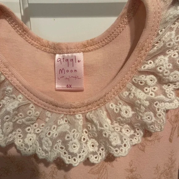 Giggle Moon Pink and Cream Kids Floral Dress 6X - Picture 2 of 4